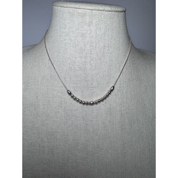 Sterling Silver 925 Floating Beads Necklace Delicate Dainty - Picture 2 of 3